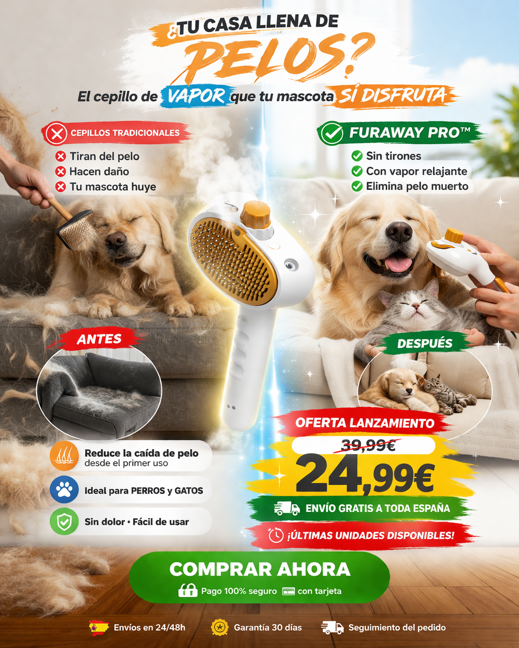 Antes y después usando FurAway Pro